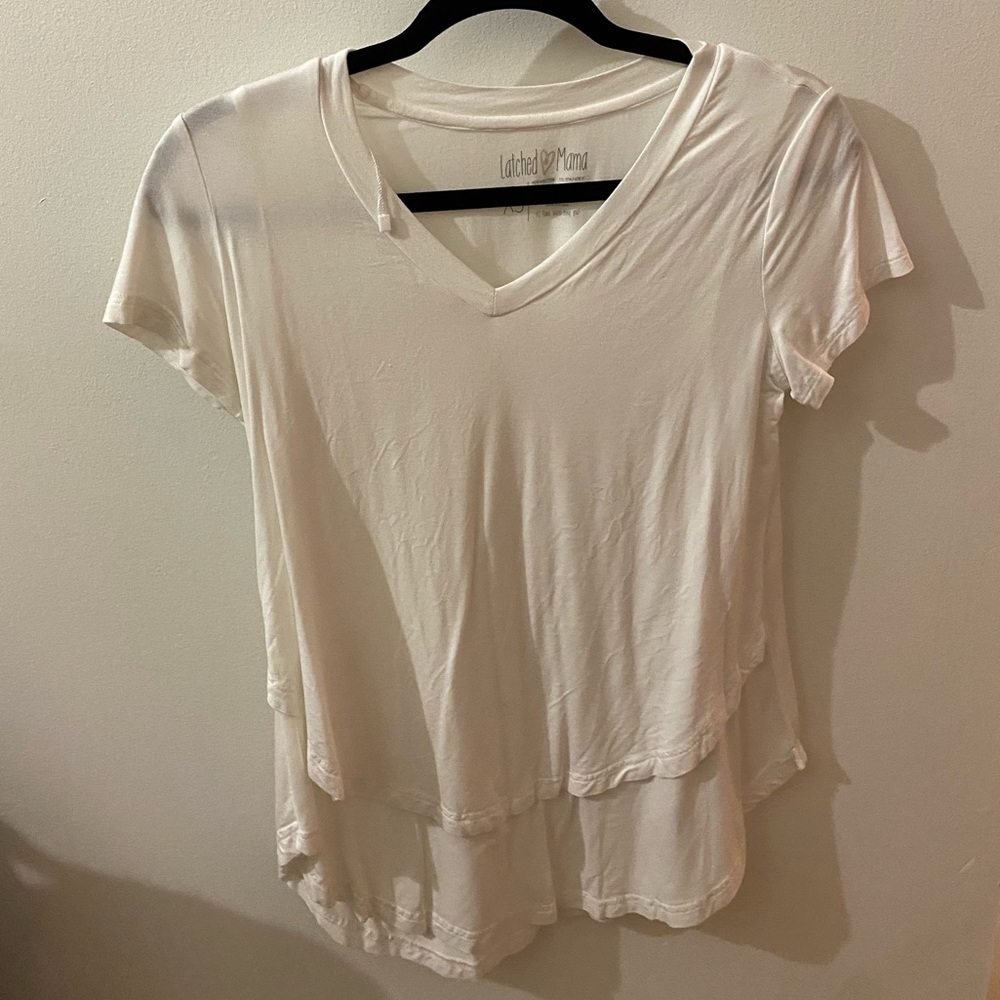 Latched Mama Boyfriend V-Neck Nursing Tee White